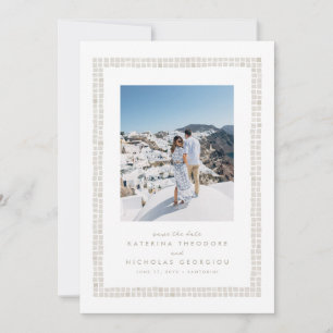 Tegel lijst eenvoudig beige destination wedding save the date