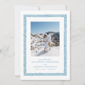 Tegel lijst eenvoudige Grieks blauw foto bestemmin Save The Date (Voorkant)