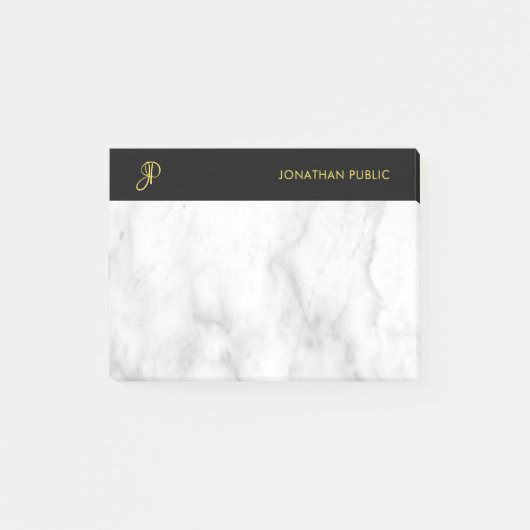 Tegel met monogram Wit marmer Zwart Goud Post-it® Notes (Voorkant)