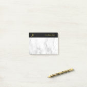 Tegel met monogram Wit marmer Zwart Goud Post-it® Notes (Op bureau)
