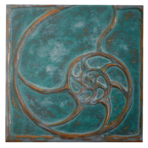 Tegel met vintage teal nautilusschelp tegeltje