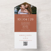 Tegel Monogram QR-code Foto Trouwdatum All In One Uitnodiging (Binnen)