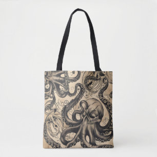 Tegel Octopus schedel Tattoo Tote Bag