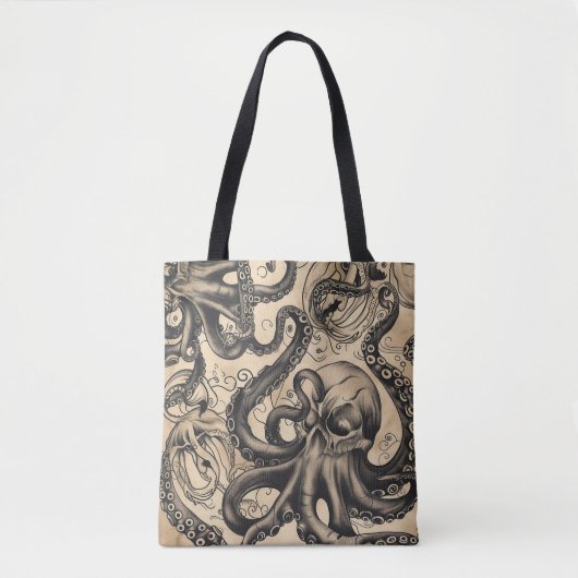 Tegel Octopus schedel Tattoo Tote Bag (Voorkant)