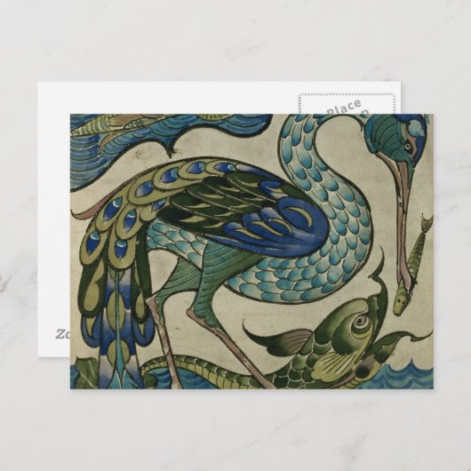 Tegel ontwerp van reiger en vis, door Walter Crane Briefkaart (Voorkant / Achterkant)