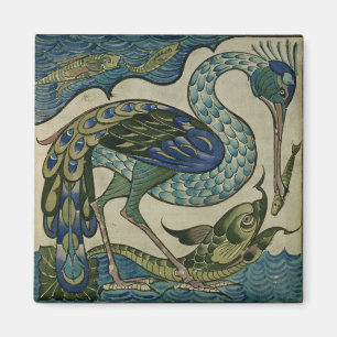 Tegel ontwerp van reiger en vis, door Walter Crane Magneet