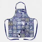 Tegel Patroon Blauw Wit Konijn Unieke  Kunst Schort (Voorkant)
