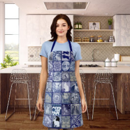 Tegel Patroon Blauw Wit Konijn Unieke Kunst Schort