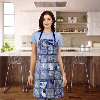 Tegel Patroon Blauw Wit Konijn Unieke  Kunst Schort