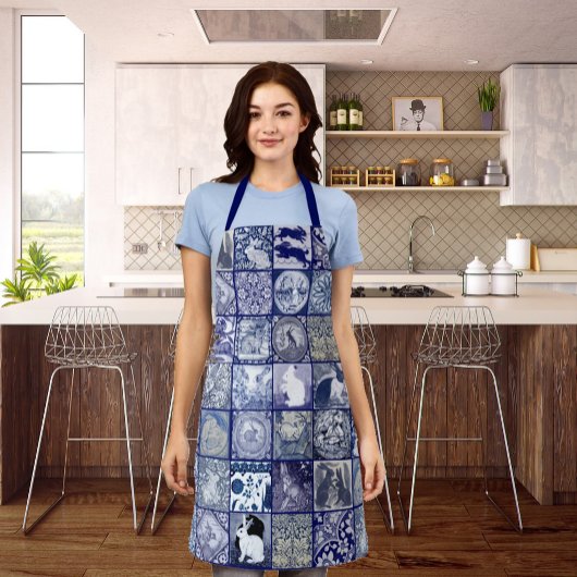 Tegel Patroon Blauw Wit Konijn Unieke  Kunst Schort