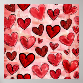 Tegel rood hart patroon poster