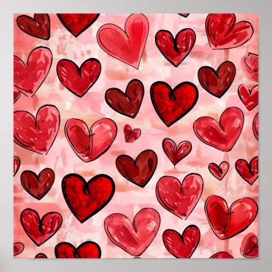 Tegel rood hart patroon poster (Voorkant)