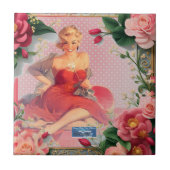 Tegel Roos ingelijst (Lady in Red) RFPMDesigns ©️2 Tegeltje (Voorkant)