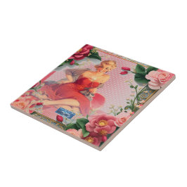 Tegel Roos ingelijst (Lady in Red) RFPMDesigns ©️2 Tegeltje