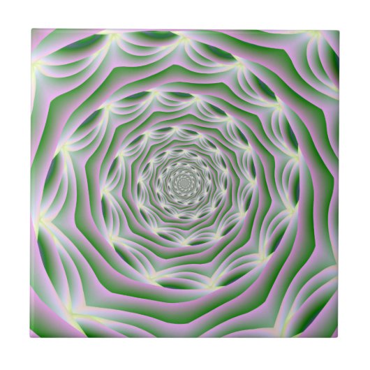 Tegel Roze en Groene Vortex Tegeltje (Voorkant)