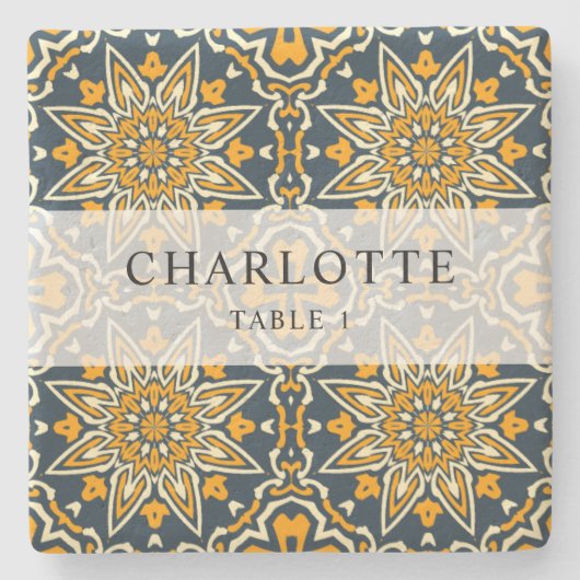 Tegel Spaans Patroon Kleurrijke Wedding Place Card Stenen Onderzetter (Voorkant)