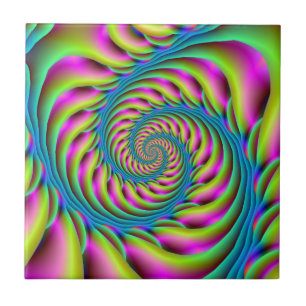 Tegel Spiral in roze Turquoise en geel Tegeltje