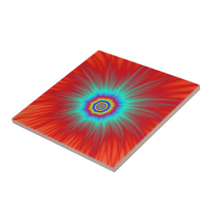 Tegel Turquoise Explosion on Red Tegeltje