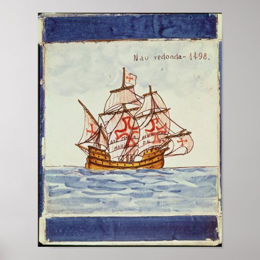 Tegel van Azulejos die een schip afschildert uit S Poster (Voorkant)