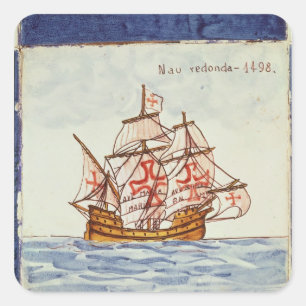 Tegel van Azulejos die een schip afschildert uit S Vierkante Sticker
