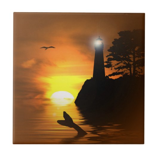 Tegel van de kunststaart en vuurtoren van walvis tegeltje (Voorkant)