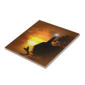 Tegel van de kunststaart en vuurtoren van walvis tegeltje (Zijkant)