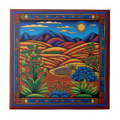 Tegel van de Mexicaanse Huichol-stijl landschap ke Tegeltje (Voorkant)