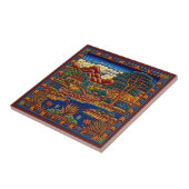 Tegel van de Mexicaanse Huichol-stijl, landschapsk Tegeltje (Zijkant)