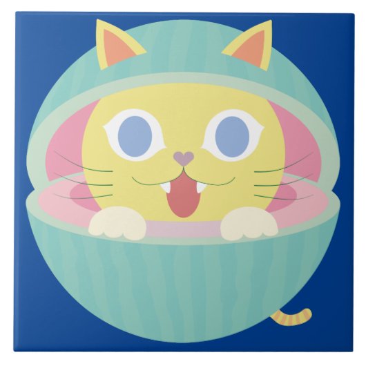 tegel van keramische katten van watermeloenen tegeltje (Voorkant)