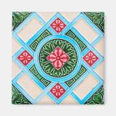 Tegel van rode en groene sierbloemen magneet (Voorkant)