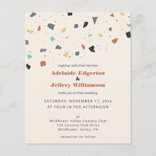Tegel van Terrazzo Confetti Budget Wedding Invitat (Voorkant)