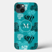 Tegel Witte Zebraprint Harten Monogram iPhone Hoes (Achterkant)