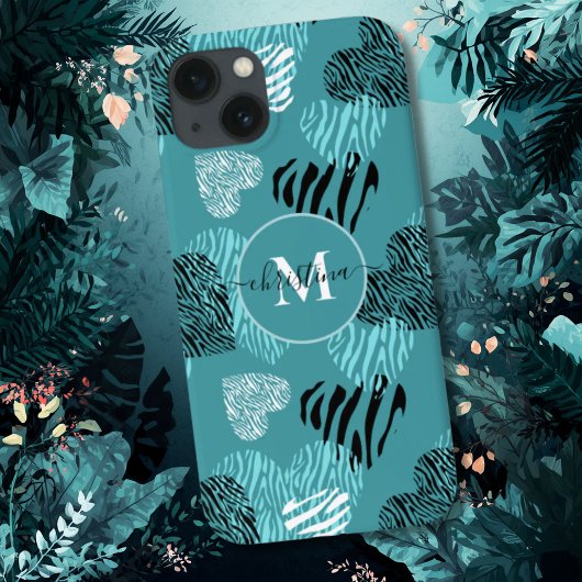 Tegel Witte Zebraprint Harten Monogram iPhone Hoes