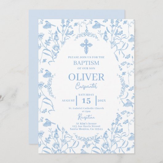 Tegelblauw doopsel kaart (Voorkant / Achterkant)