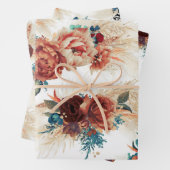 Tegelblauw Terracotta Bloem Pampas Gras Botanisch Inpakpapier Vel (In situ)