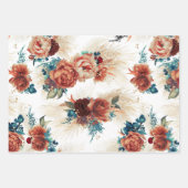 Tegelblauw Terracotta Bloem Pampas Gras Botanisch Inpakpapier Vel (Voorkant)