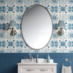 Tegelde Ocean Bloom - Blauwgroen, Wit - Kust Behang