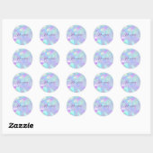 Tegelen & Paarse Iriserende Ontwerp, Script Naam Ronde Sticker (Vel)