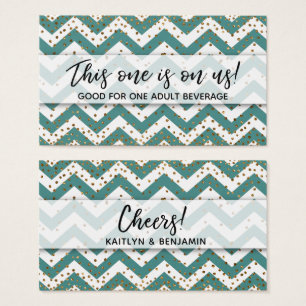 Tegelen & Witte Chevron, Gouden Confetti Drankkaar Visitekaartjes
