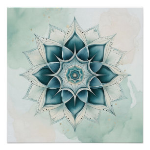 Tegelijk Blauwe Mandala Ontwerp Perfect Poster