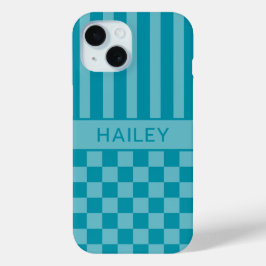 Tegelijk Geruite Gestreepte Gepersonaliseerde iPhone 15 Case