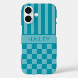 Tegelijk Geruite Gestreepte Gepersonaliseerde iPhone 16 Hoesje