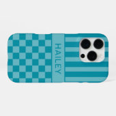 Tegelijk Geruite Gestreepte Gepersonaliseerde iPhone Hoesje (Achterkant horizontaal)