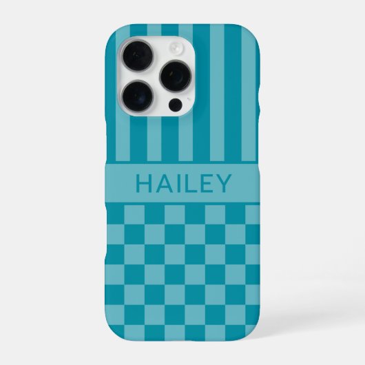 Tegelijk Geruite Gestreepte Gepersonaliseerde iPhone Hoesje (Achterkant)