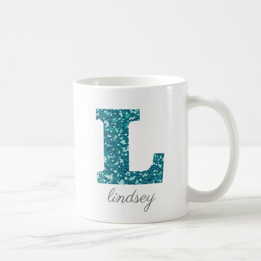 Tegelijk glitter monogram L gepersonaliseerde mok (Rechts)