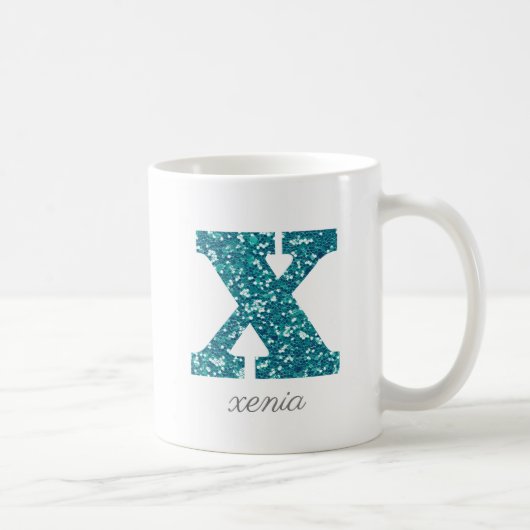 Tegelijk glitter monogram X gepersonaliseerde mok (Rechts)