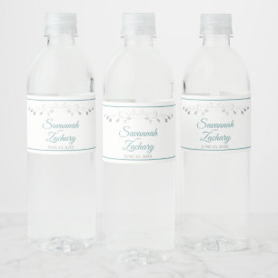 Tegelijk & Grijs Elegante Vintage Rand Bruiloft Waterfles Etiket