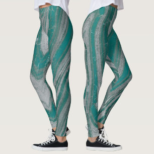 Tegelijk Groen en Grijs Natuurlijk Golfpatroon Chi Leggings