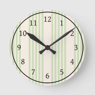 Tegelijk patroon van lichtgroene en beige strepen  ronde klok
