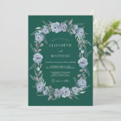 Tegelijk Stofblauw Bloemenslingers Bruiloft Kaart (Staand voorkant)